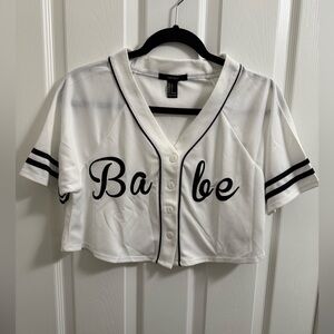Forever 21 White Cropped Baseball Top